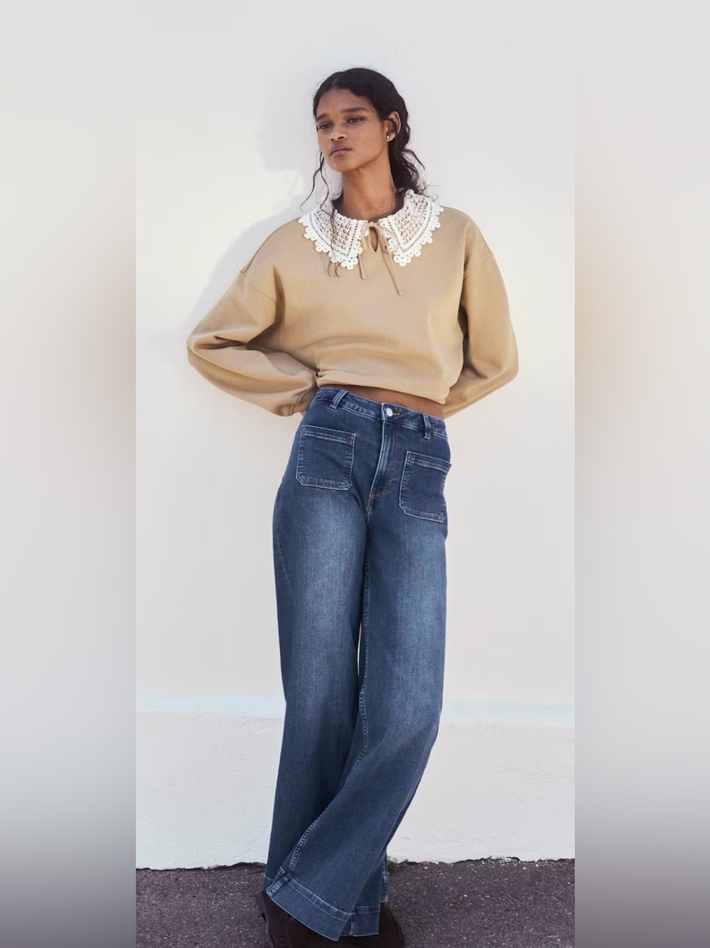 H&M Wide-Leg High-Rise Jeans in Dark Blue Denim